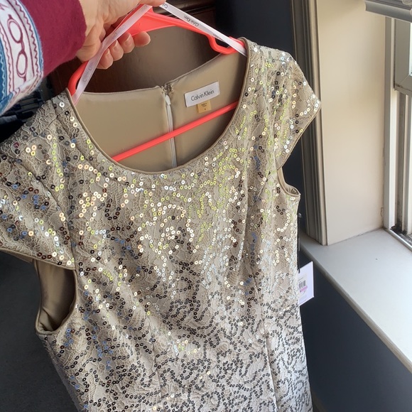 NWT Calvin Klein Sequin Ivory Lace Sheath Dress 6 - Picture 7 of 9